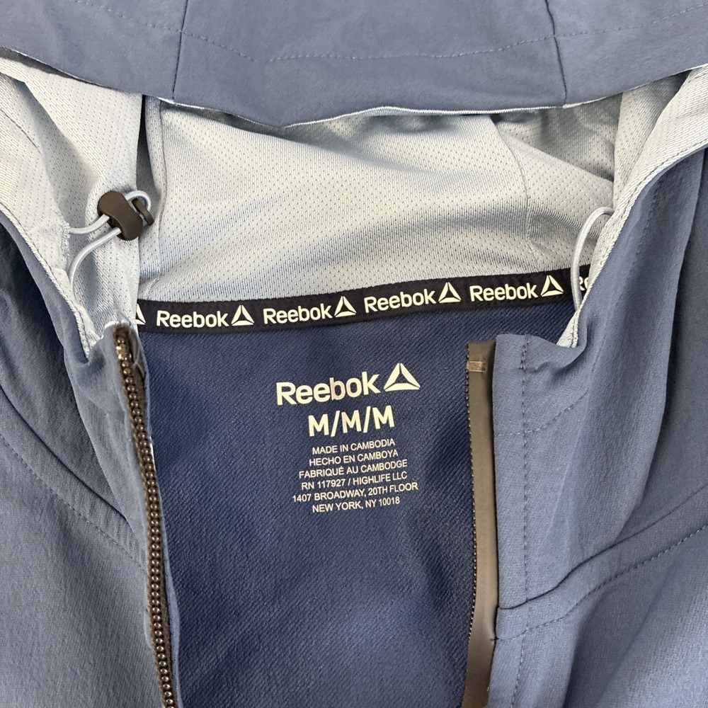 New Mens Reebok Ascent Full Zip Windbreaker Jacket Size Medium NWT Dark Denim - Picture 2 of 8